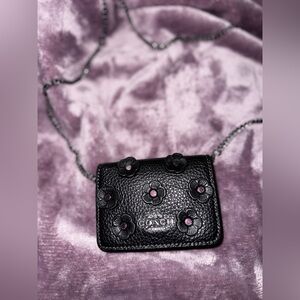 Coach Black Pebbled Leather Mini Crossbody with Floral Studs